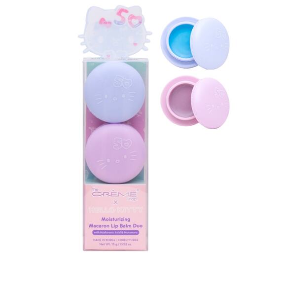 the CREME SHOP X Hello Kitty 50th Anniversary MOISTURIZING MACARON LIP BALM DUO - Picture 1 of 2